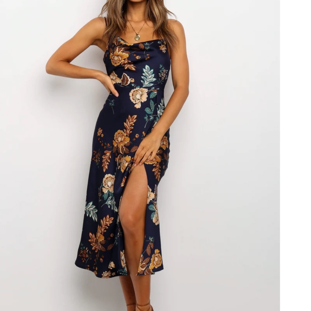 Petal & Pup navy floral slit midi dress